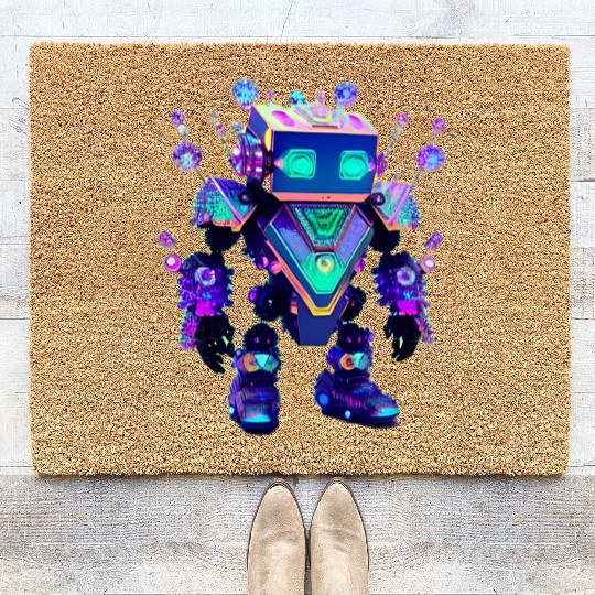 Gemstone Guardian Robot Made of Sparkling Crystals Coir Doormats