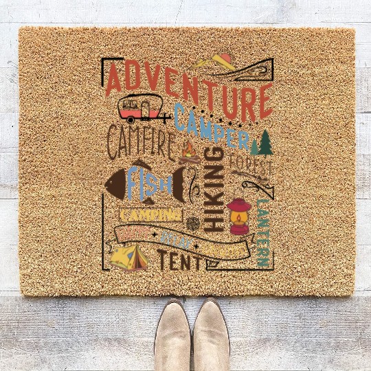 Campfire Hiking Unwind Camping Relax forest fish Coir Doormats