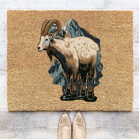 a mountain goat lives in the mountains Coir Doormats