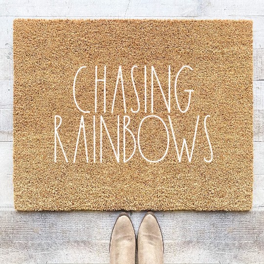 Chasing Rainbows White Rae Dunn Inspired Decor Coir Doormats