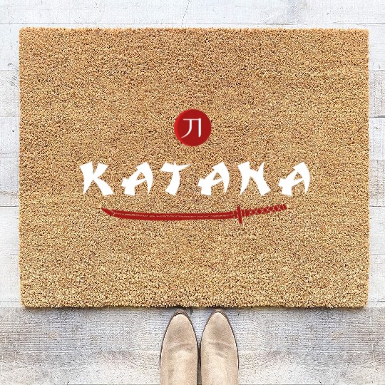 Katana samurai japanese sword kanji Coir Doormats