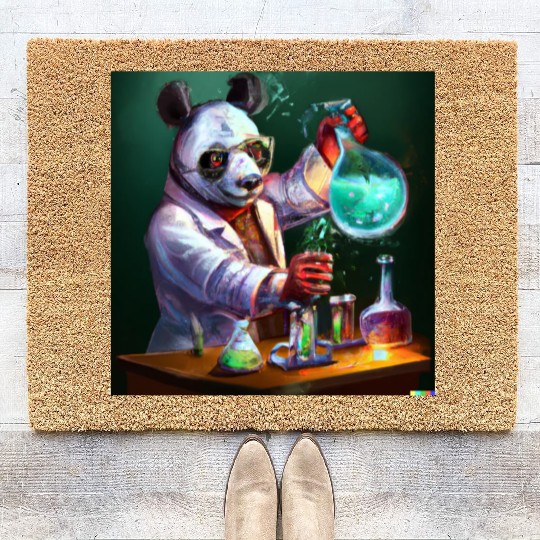 Genius Panda: Whimsical Scientist Design Coir Doormats