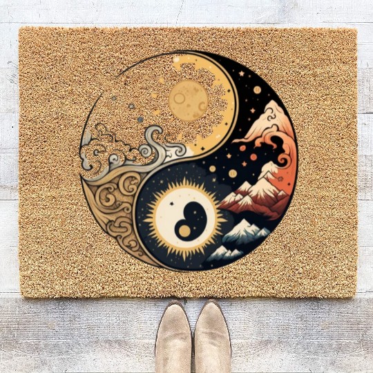 Sun and moon yin yang Coir Doormats