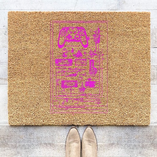 Neon Pink Video Game Controller Blueprint Coir Doormats