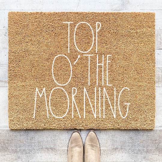 Top O' The Morning White Rae Dunn Inspired Decor Coir Doormats