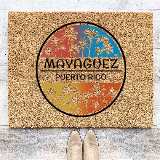 Mayaguez Puerto Rico Palm Tree Stylish Vacation Coir Doormats