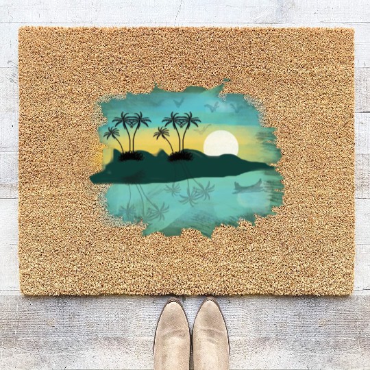 Beach Sunset Watercolor Design Sublimation Art 2 Coir Doormats