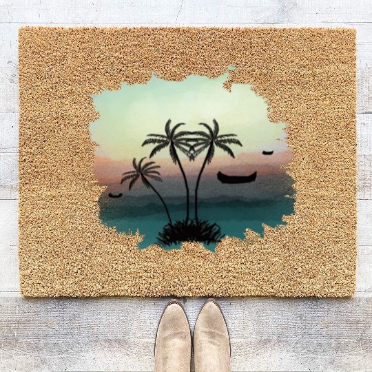 Beach Sunset Watercolor Design Sublimation Art 3 Coir Doormats