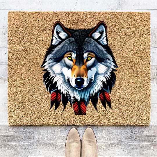 Wolf howling at the moon graphic Coir Doormats