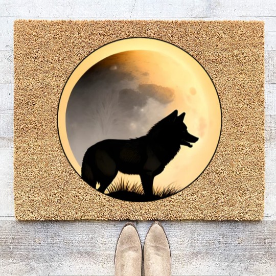 Wolf howling at the moon graphic Coir Doormats