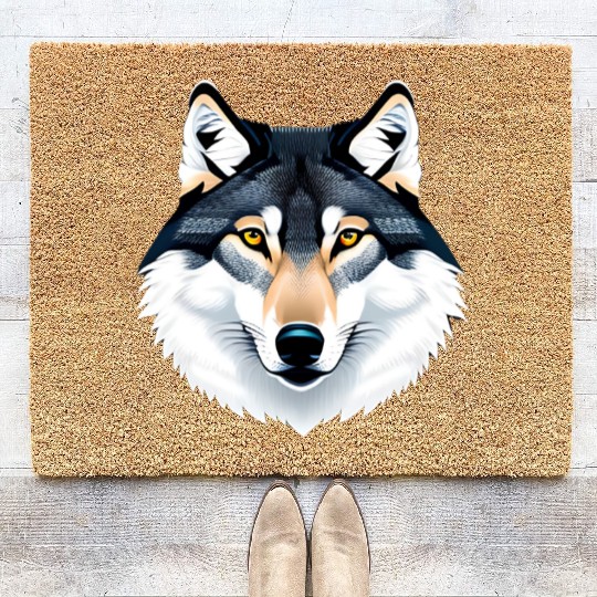 Wolf howling at the moon graphic Coir Doormats