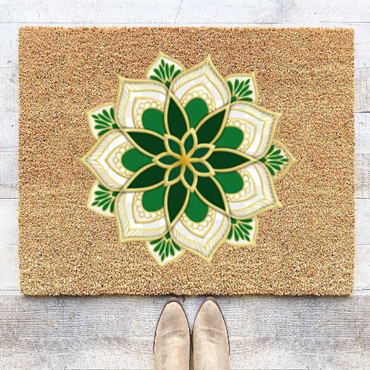 green mandala for islamic holidays Coir Doormats