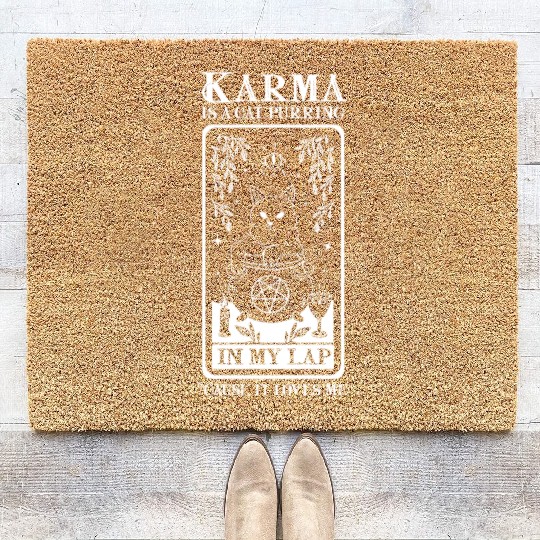 Karma is a Cat Purring in My Lap Witchcraft Tarot Coir Doormats