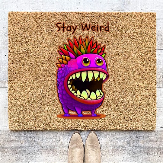 Stay Weird Monster Doodle Violet Coir Doormats