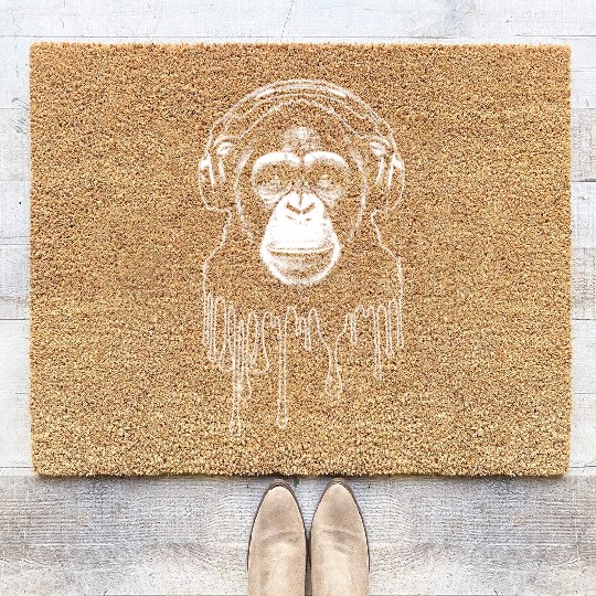 Chimpanzee with Headphones Monkey Music DJ Coir Doormats