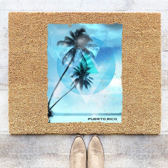 Artistic Puerto Rico Palm Tree Vacation Coir Doormats
