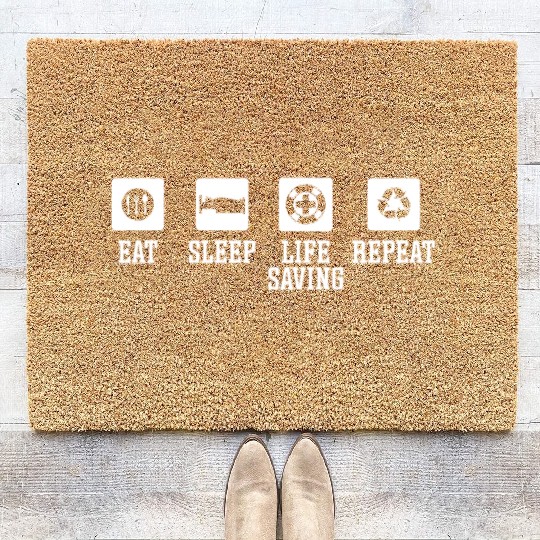 Lifeguard eat sleep life saving repeat pool guard Coir Doormats
