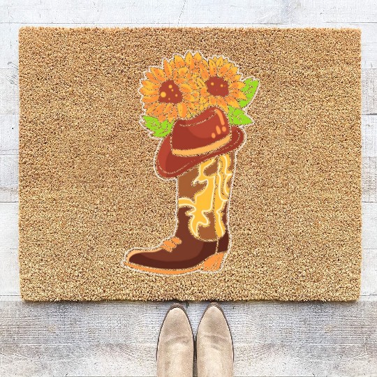 Cowboy Boots With Flowers Equestrian Coir Doormats