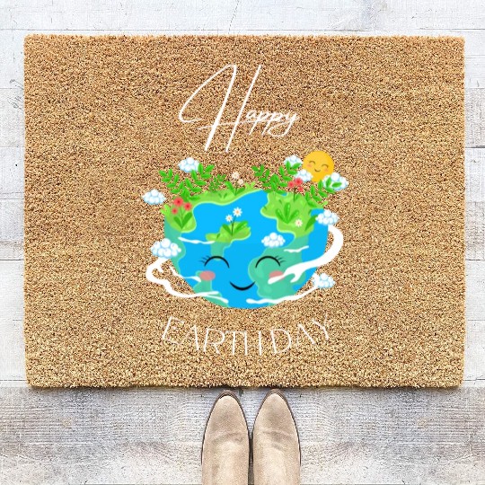 Green and Blue Happy Earth Day Coir Doormats
