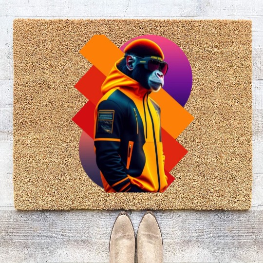 Tech-Savvy Ape: Evolved Primate in Sunglasses Coir Doormats