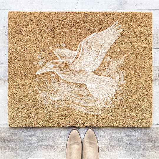 Elegant Flying Seagull Over The Water Coir Doormats