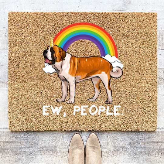 Rainbow St Bernard Ew People Unicorn Dog Coir Doormats