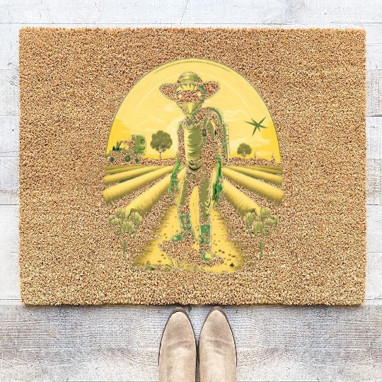 Alien Farmer UFO Extraterrestrial Farming Coir Doormats
