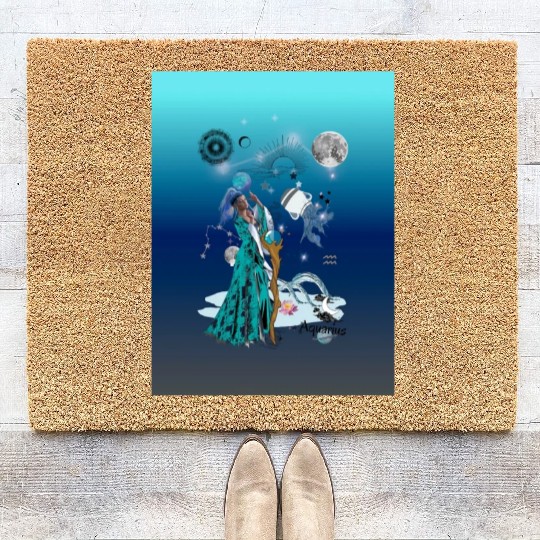 Zodiac sign Aquarius in the unique version Graphic Coir Doormats