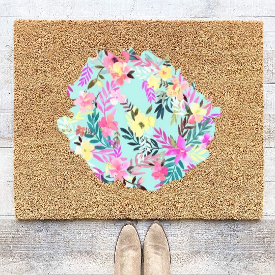 Hibiscus Floral Tropical Blue Coir Doormats