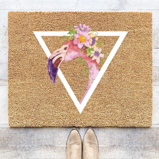Flamingo Watercolor Triangle Coir Doormats