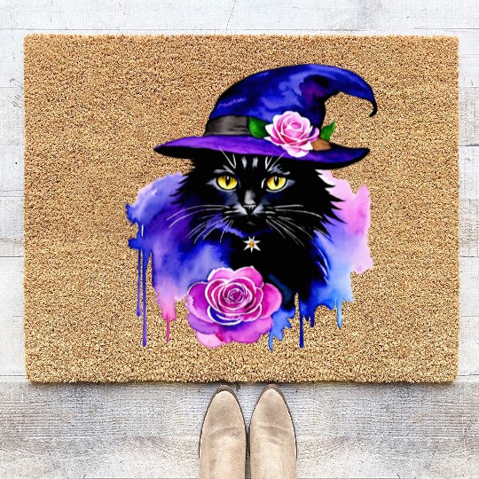 Watercolor Cat Halloween Sublimation Coir Doormats