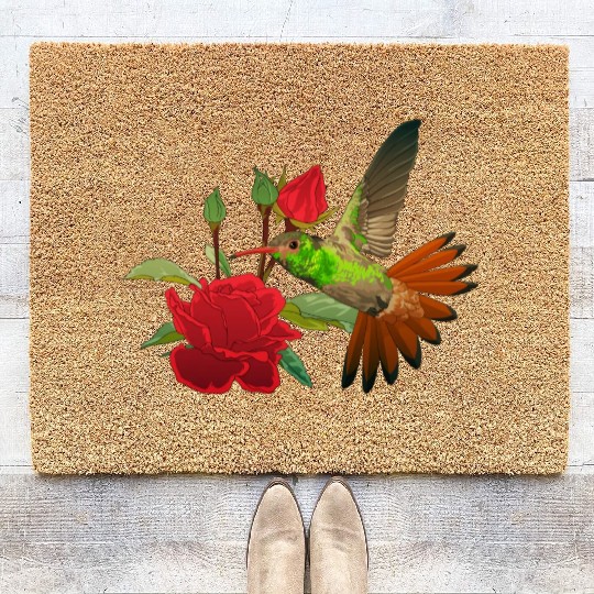 Hummingbird With Flower Coir Doormats