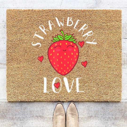 Strawberry Love Lover Fruit Smiling Farmer Greengr Coir Doormats