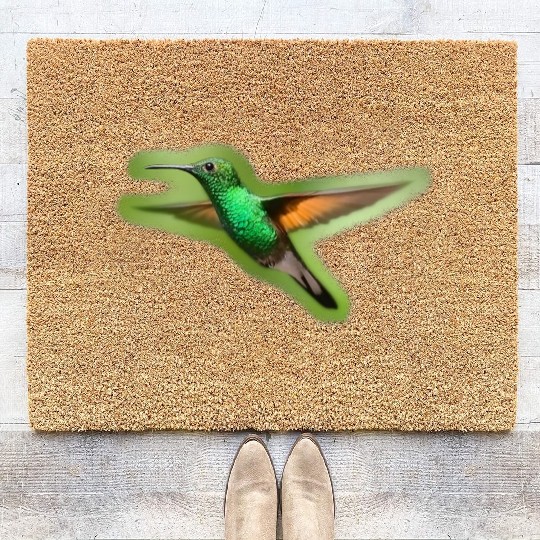 Green Hummingbird Illustration Bird Lover Coir Doormats