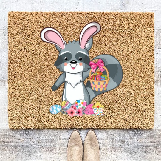 Raccoon Bunny Ears Easter Eggs For Coir Doormats