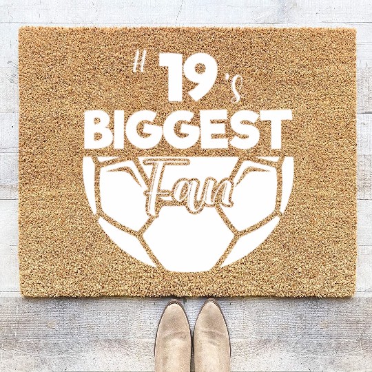 Number 19'S Biggest Fan Player Soccer Mom Dad Chee Coir Doormats