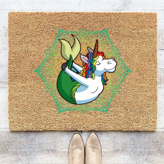 Yoga Unicorn Mermaid Mandala Zen Meditate Meditati Coir Doormats