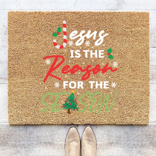 Jesus Is The Reason For The Season Candy Cane Coir Doormats