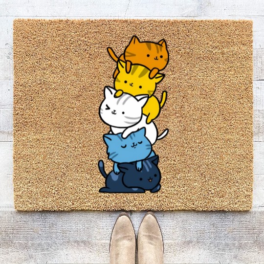 Kawaii Cat Pile Aroace Pride Flag Coir Doormats