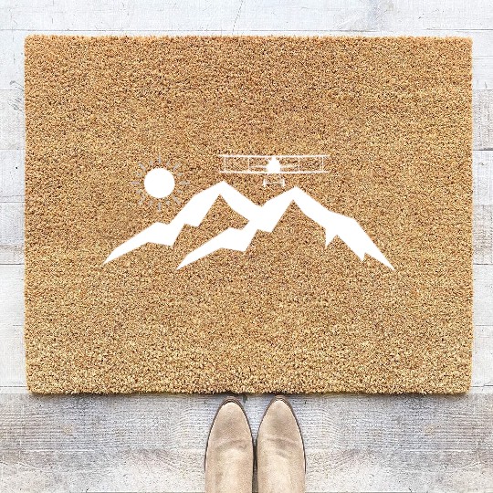 Biplane Mountains Sun Coir Doormats
