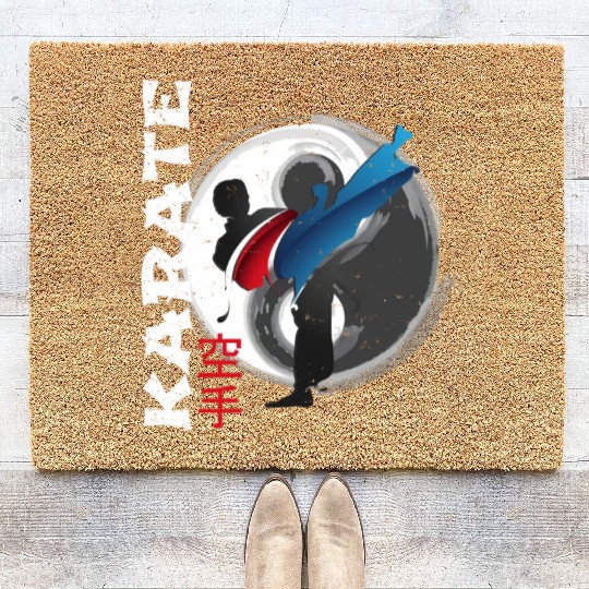Martial Side Kick Ying Yang Karate Coir Doormats