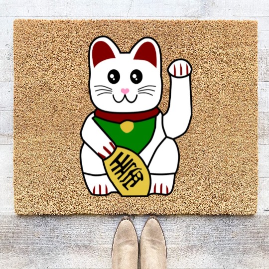 Cute Japanese Lucky Cat 1 Coir Doormats