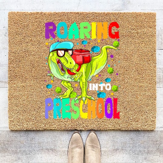 Roaring Into Preschool T Rex Back to School Dinosa Coir Doormats