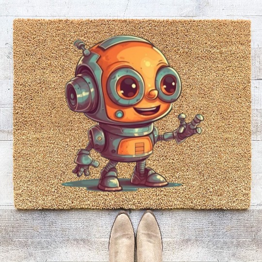 Cute waving robot illustration technology friendly Coir Doormats