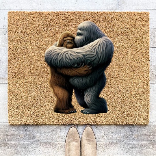 Yeti hugs Bigfoot Coir Doormats