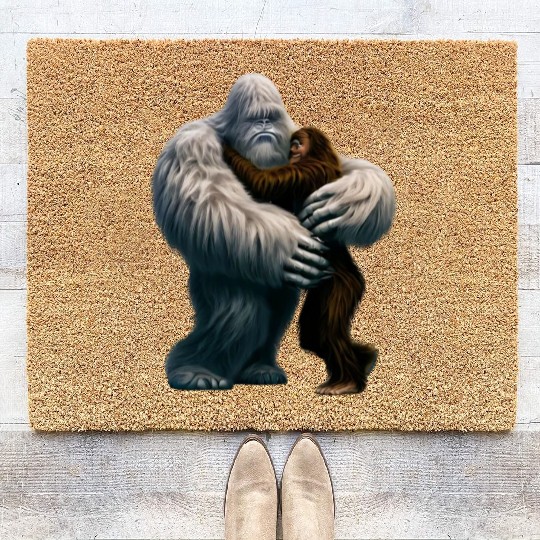 Yeti hugs Bigfoot Coir Doormats