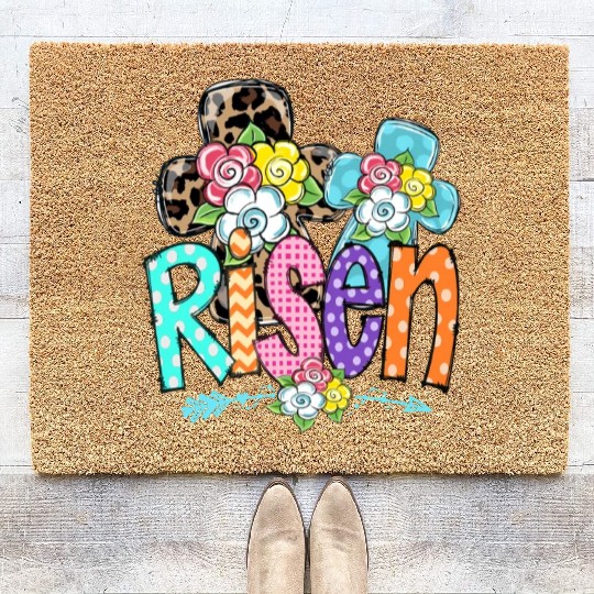 Happy Easter For Christian Mom He Is Risen Leopard Coir Doormats
