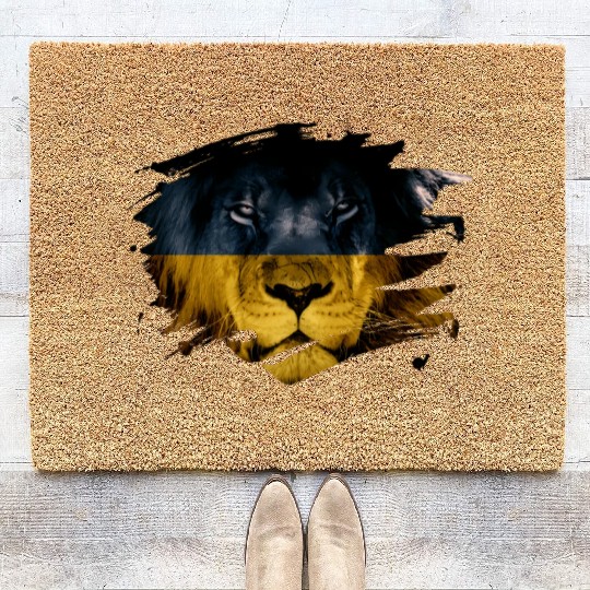 Ukraine Flag And African Lion Ukrainian Pride Coir Doormats