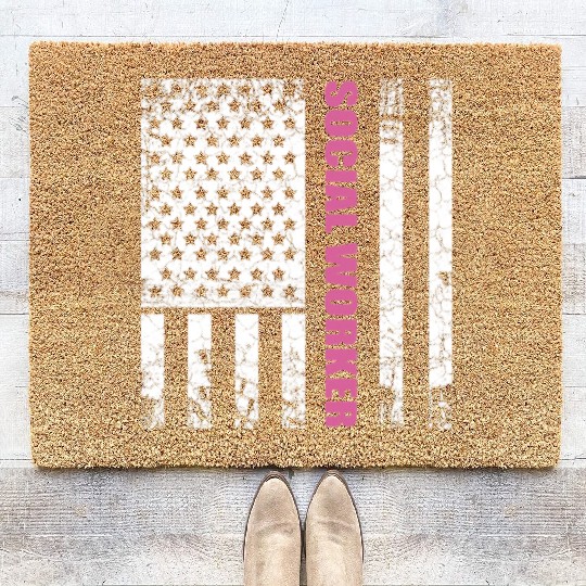 Social Worker US Flag USA Stars and Stripes Coir Doormats