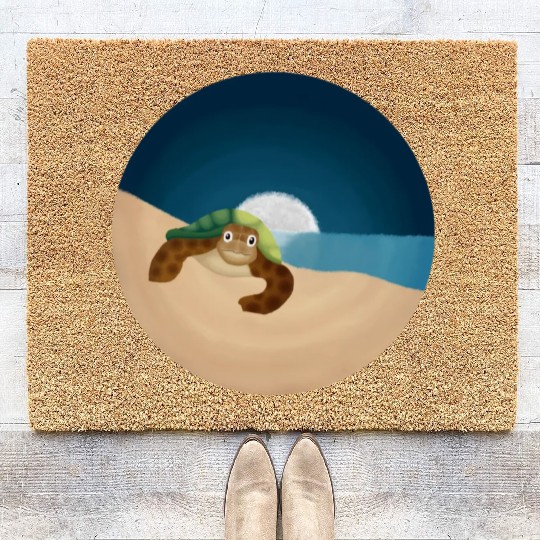 Night Serenity: Sea Turtle by the Moon Coir Doormats